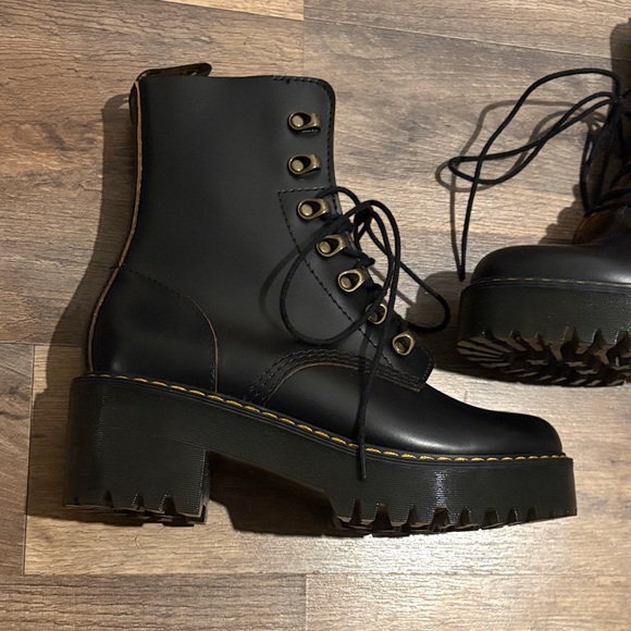 Dr. Martens Leona Black Combat Boots - Picture 2 of 13